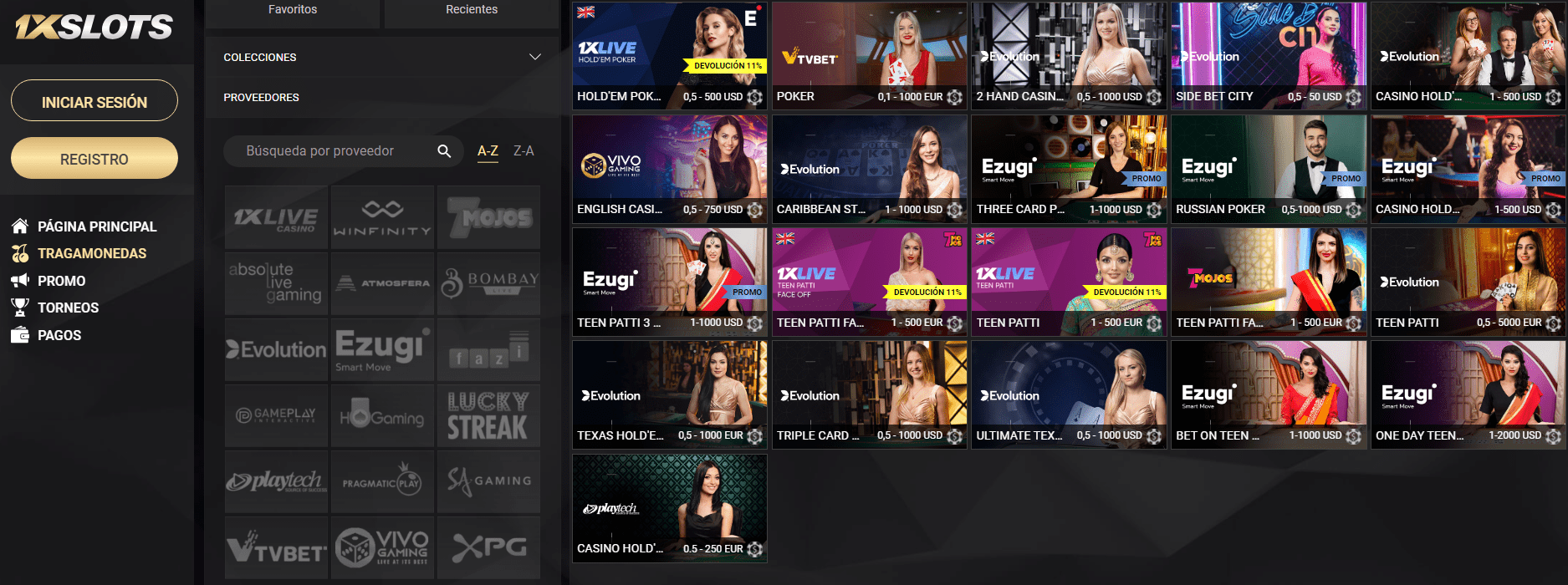 Poker en 1xSlots casino