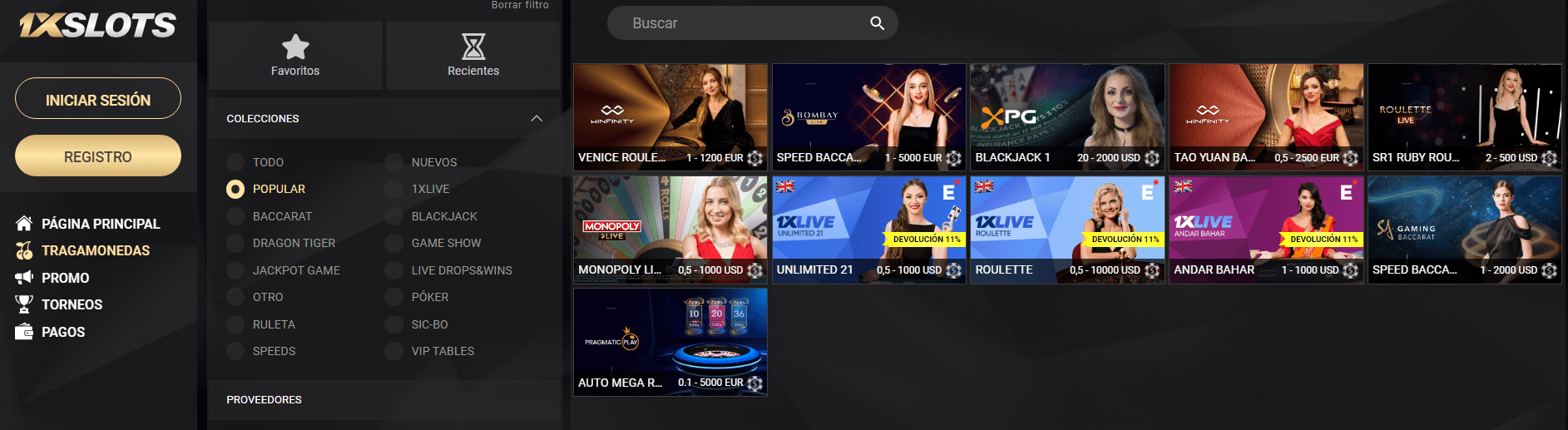 1xSlots casino en vivo