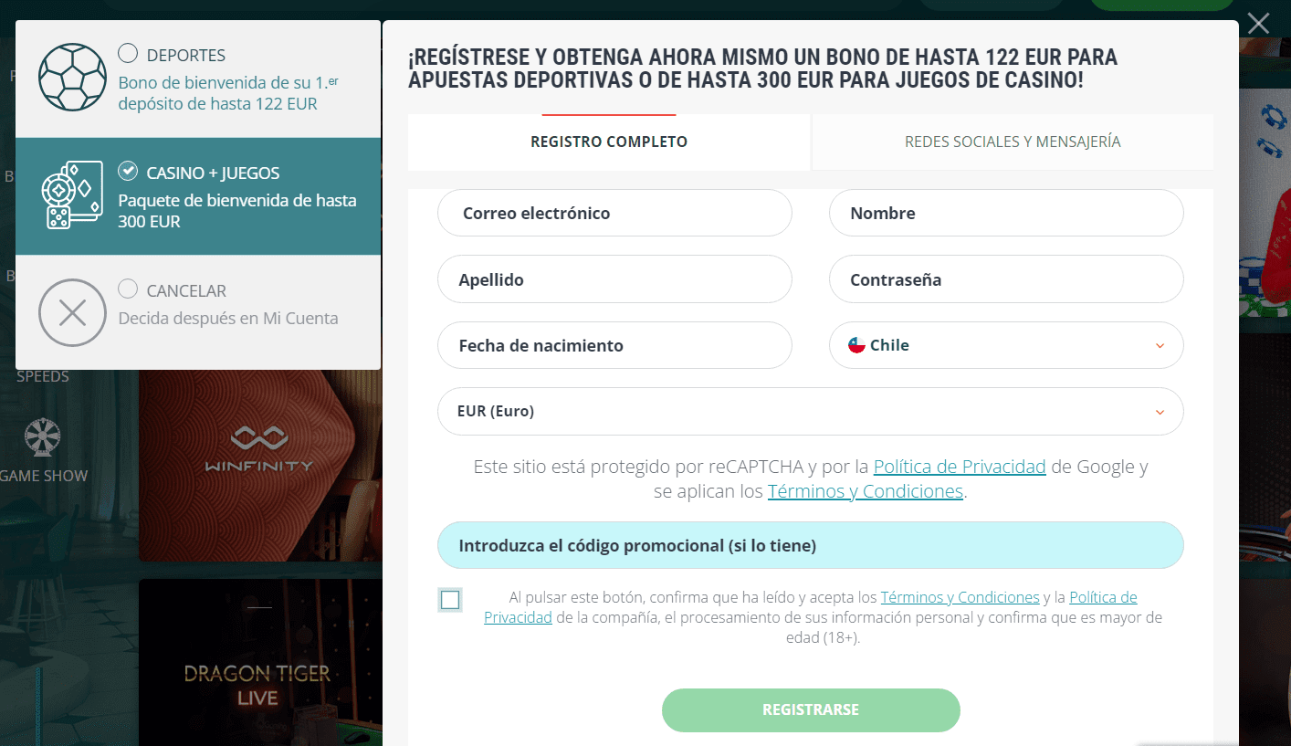 Registro en 22Bet casino