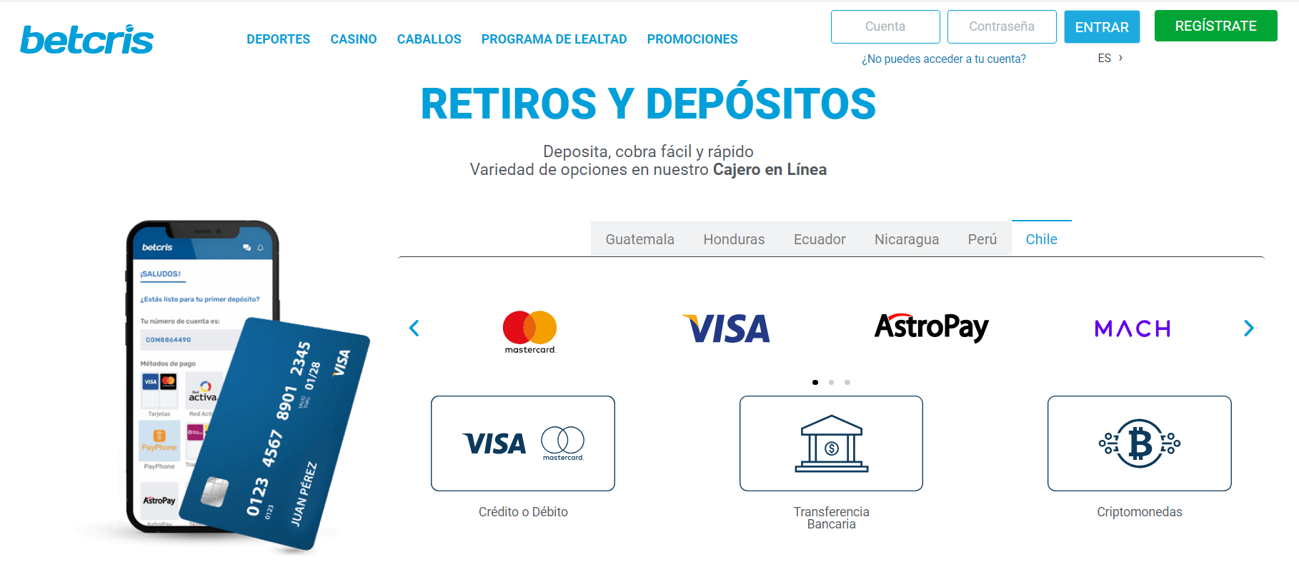 Métodos de pago de Betcris casino