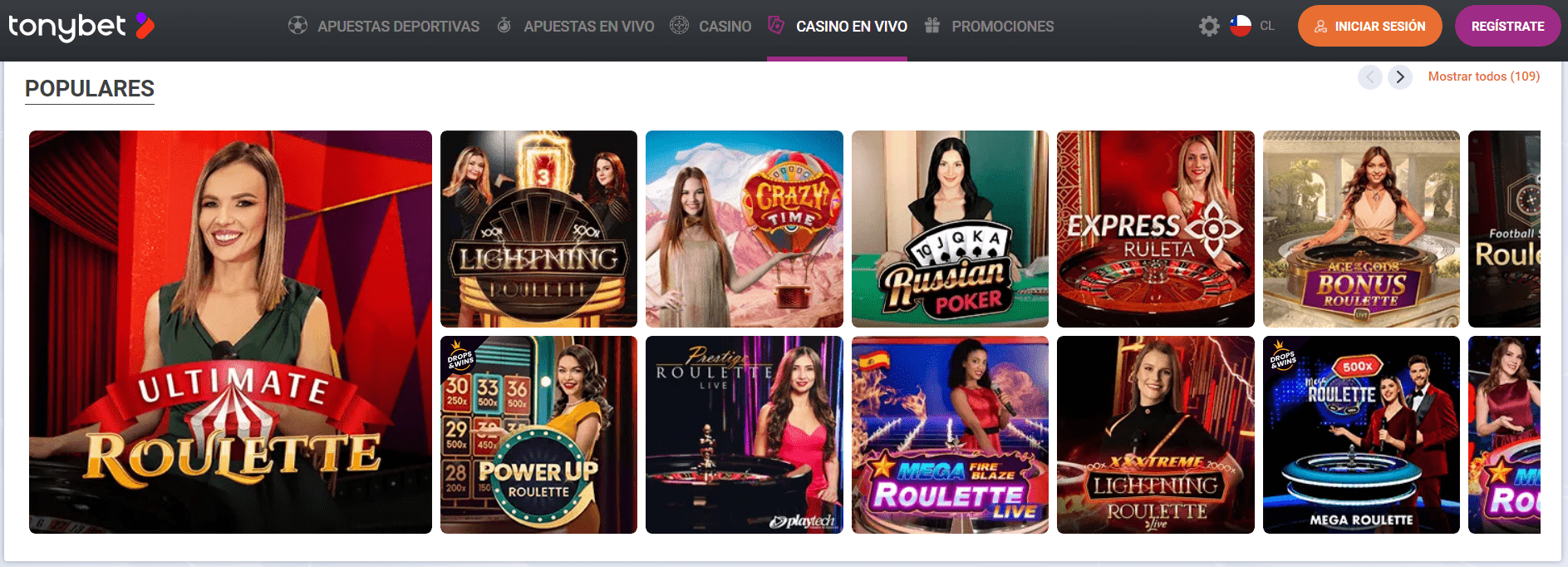Casino en vivo TonyBet