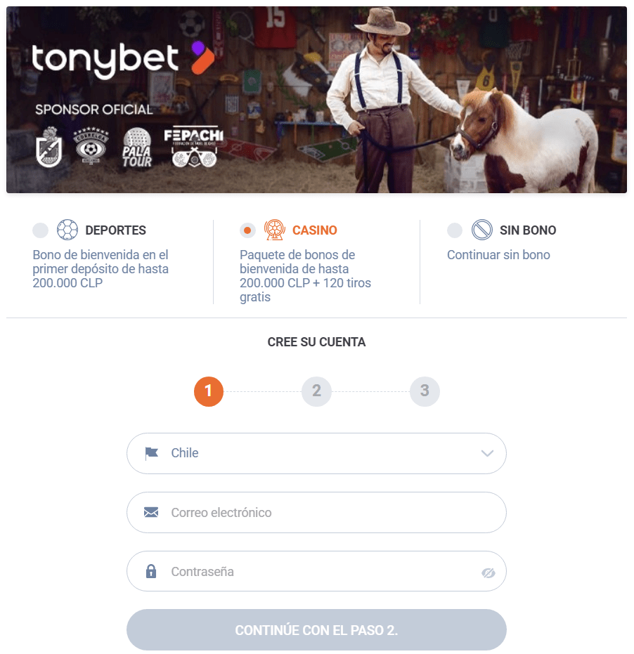 Inscripción en TonyBet casino