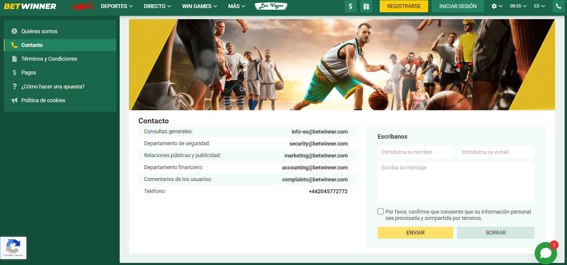 Soporte del casino Betwinner