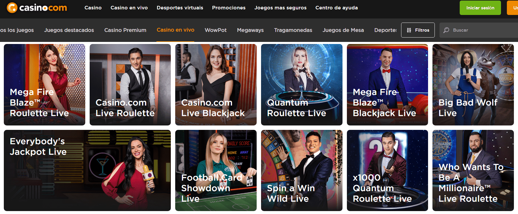 Juegos en vivo en Casino.com