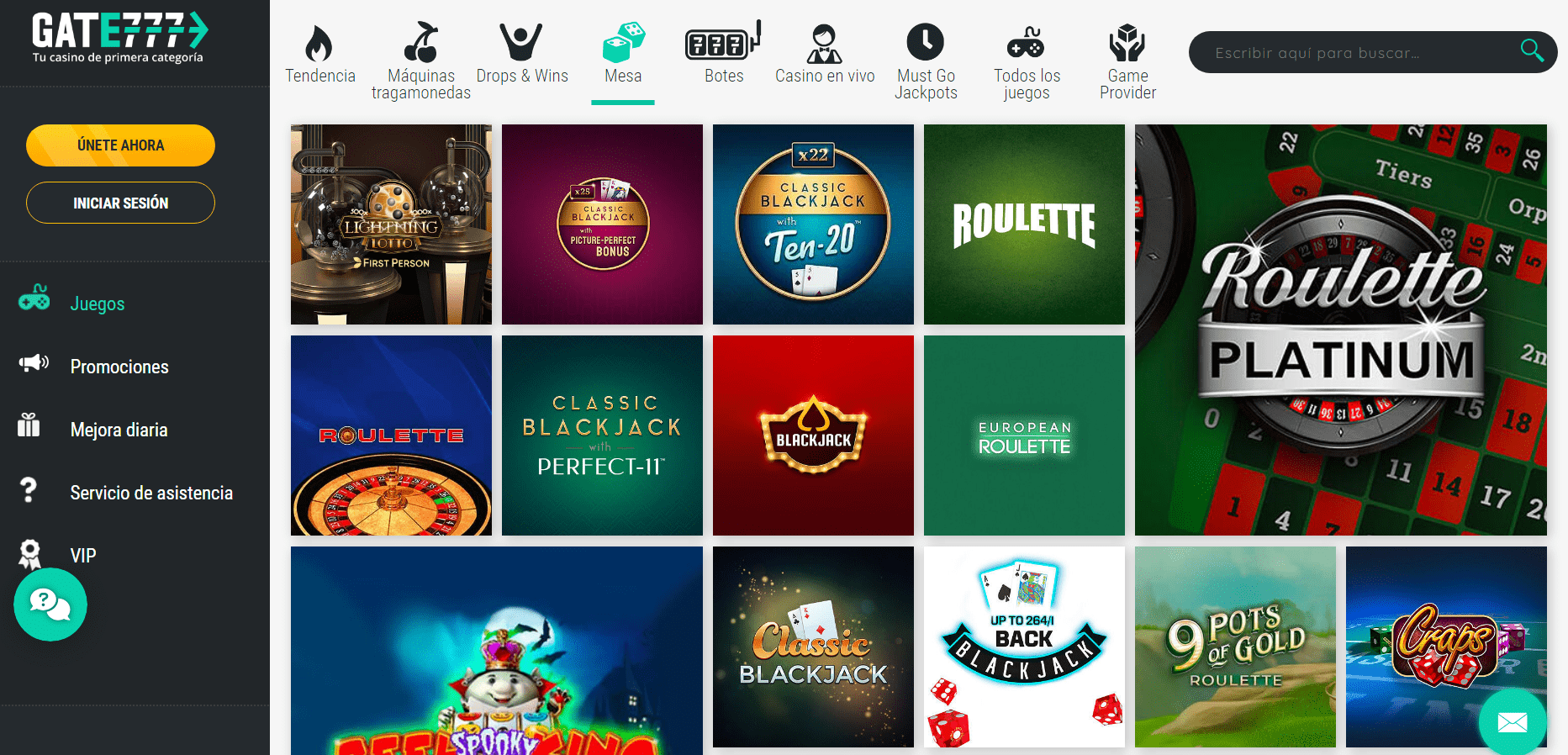 Juegos de mesa en Gate777 casino