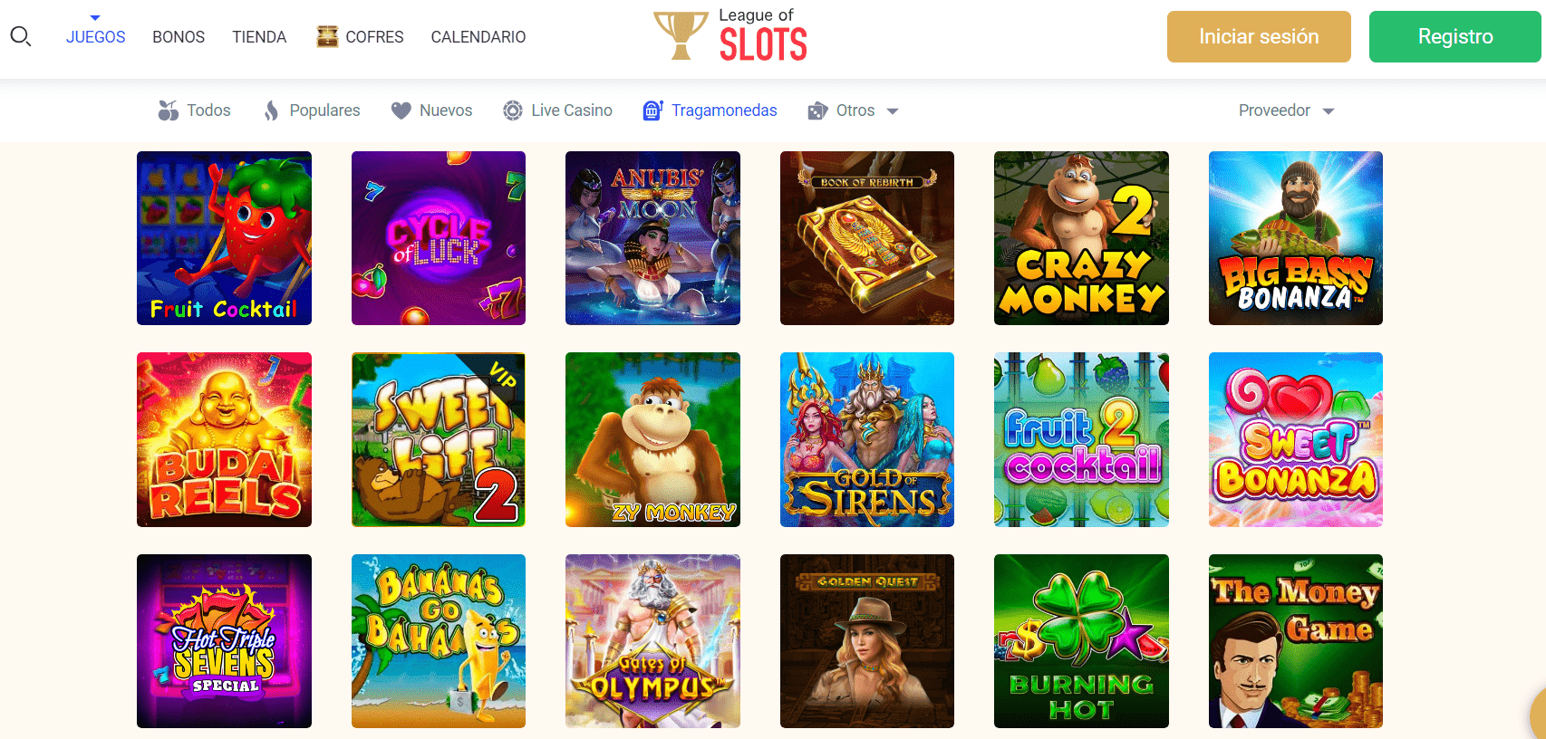 Catálogo de tragaperras de casino de League of Slots