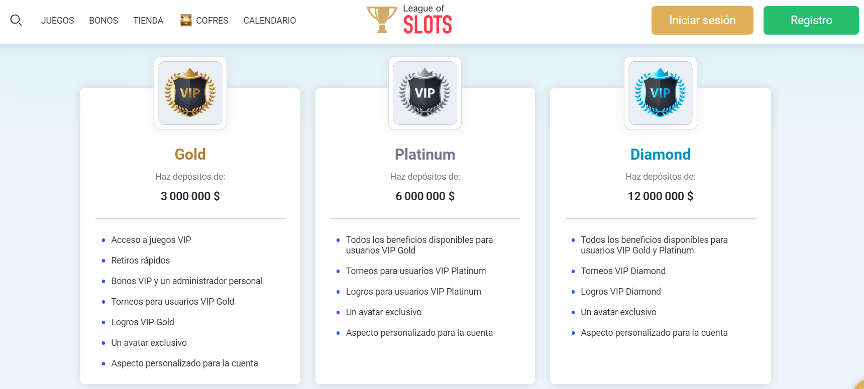Programa VIP del casino League of Slots