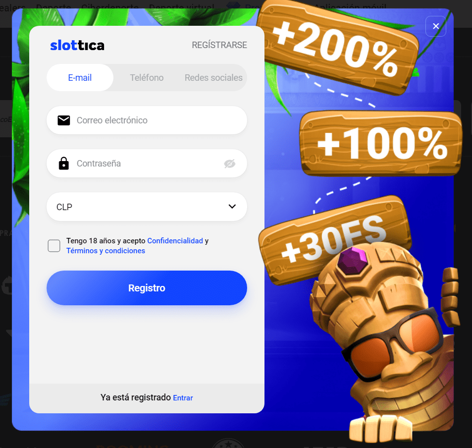 Registrarse en Slottica casino