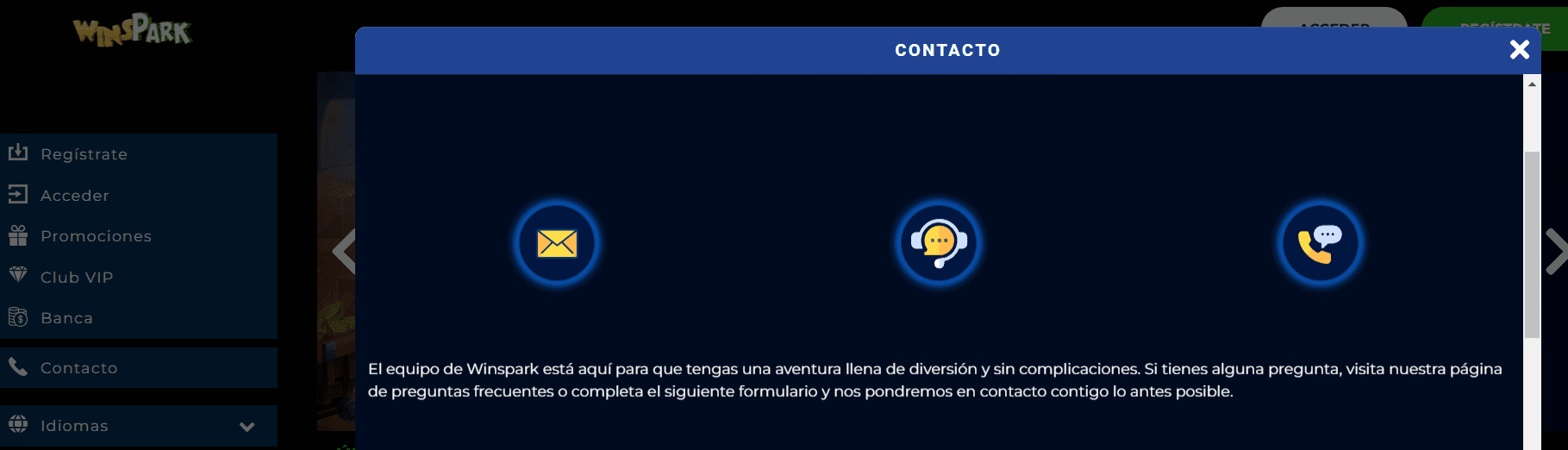 Soporte del casino WinsPark