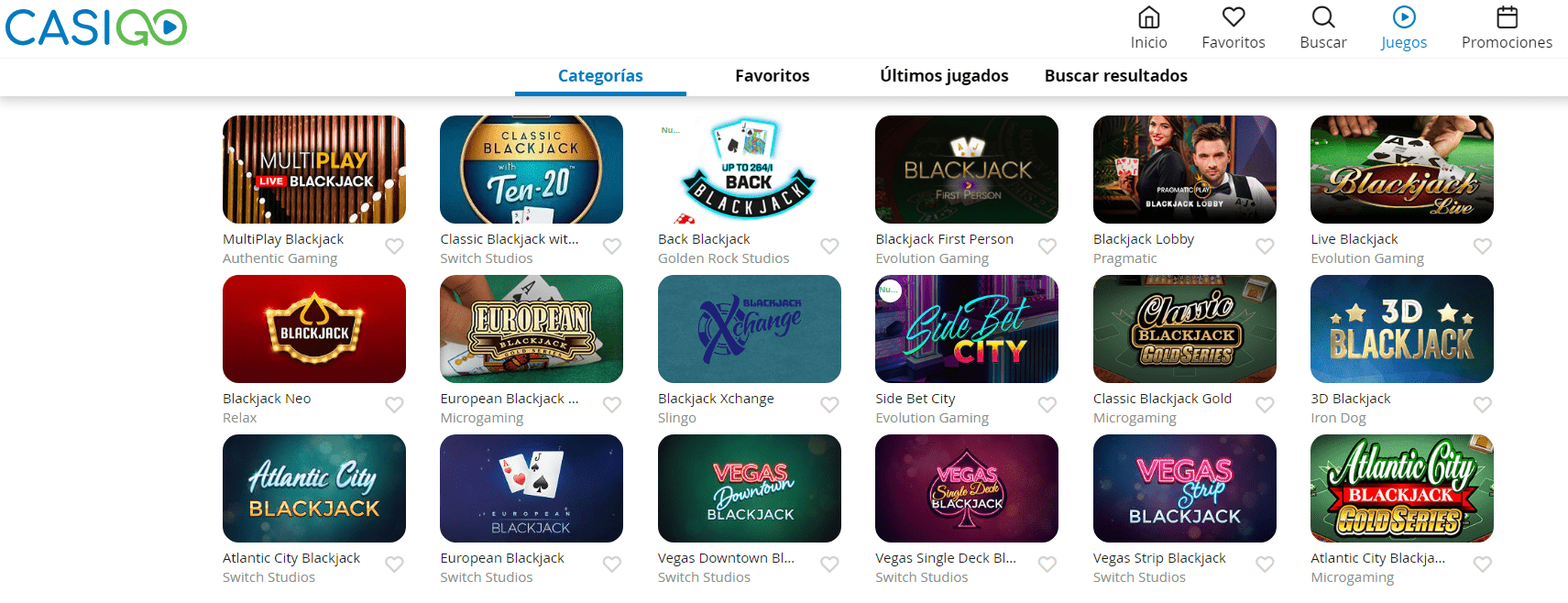 Blackjack en CasiGo casino