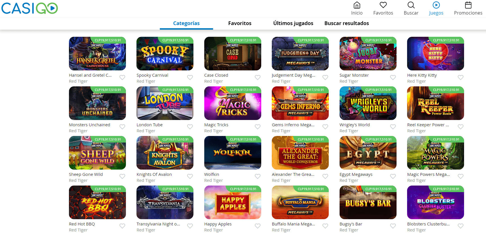 Juegos con bote en CasiGo casino