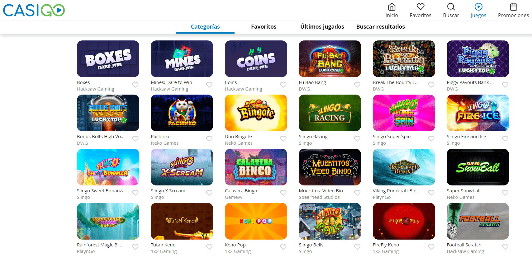 Tarjetas rasca y gana del casino CasiGo