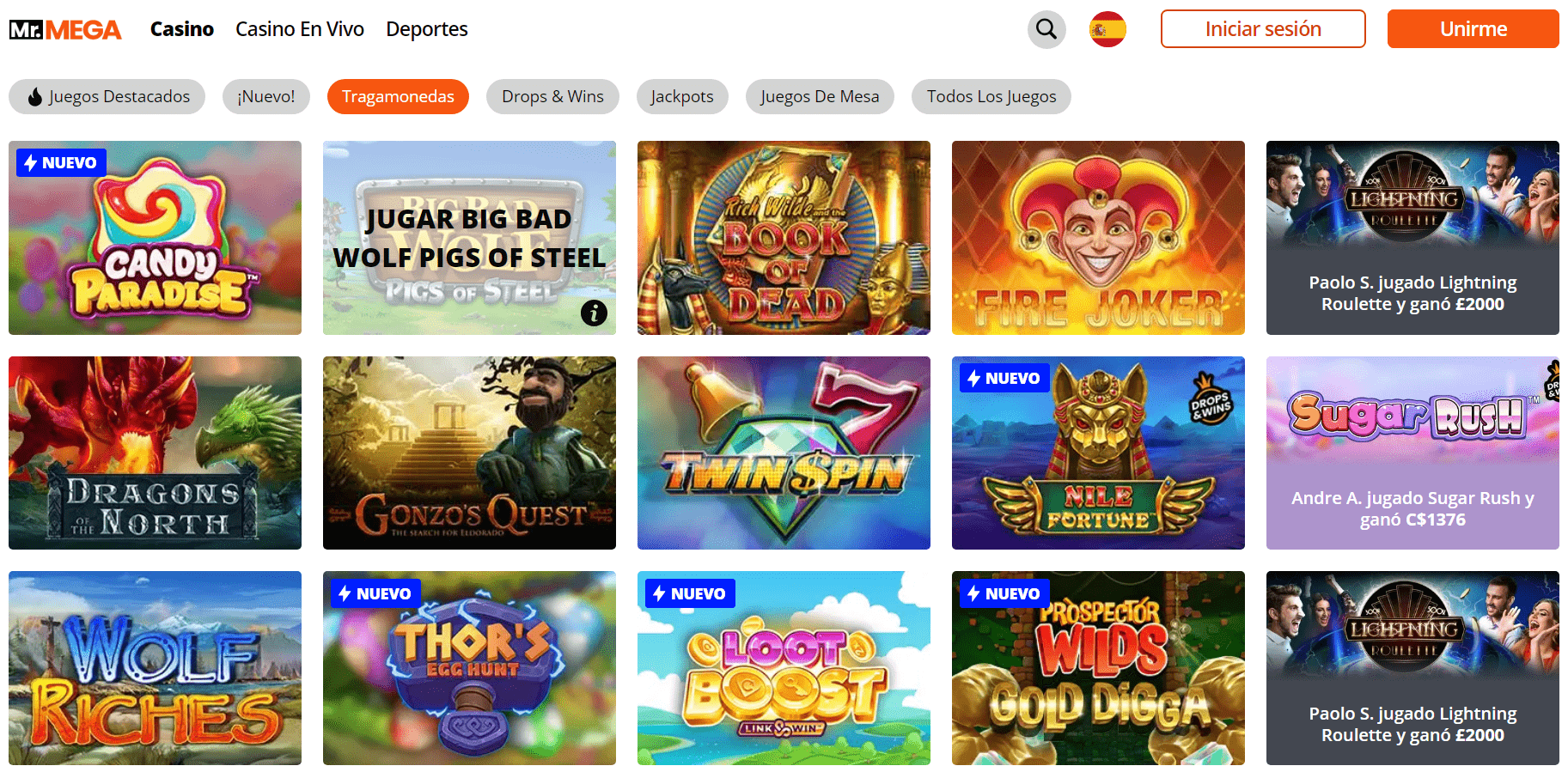 Tragamonedas en MrMega