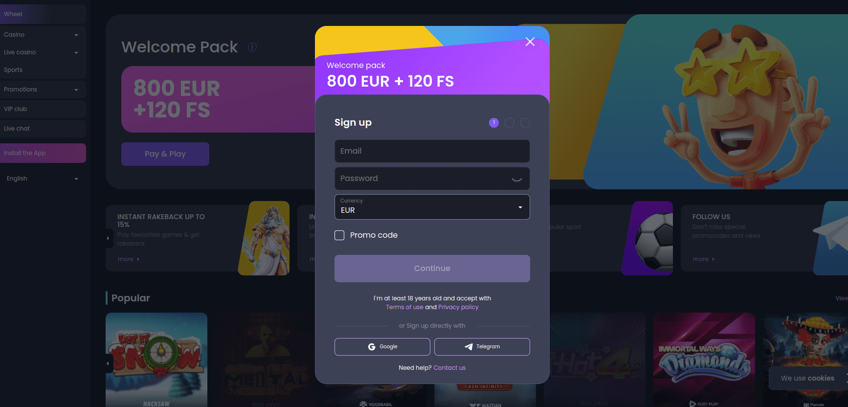 Registro de cuenta en Betspino