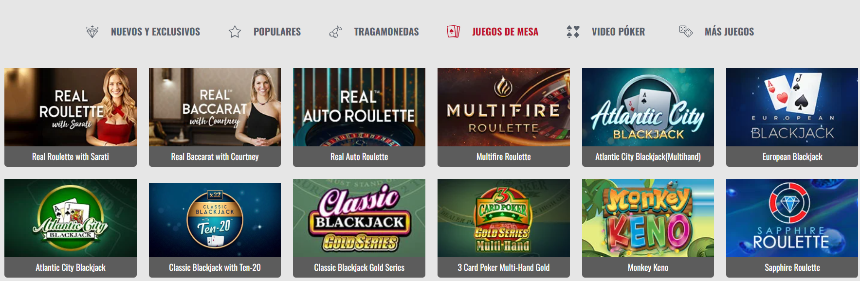 Juegos en mesa en Platinum Play