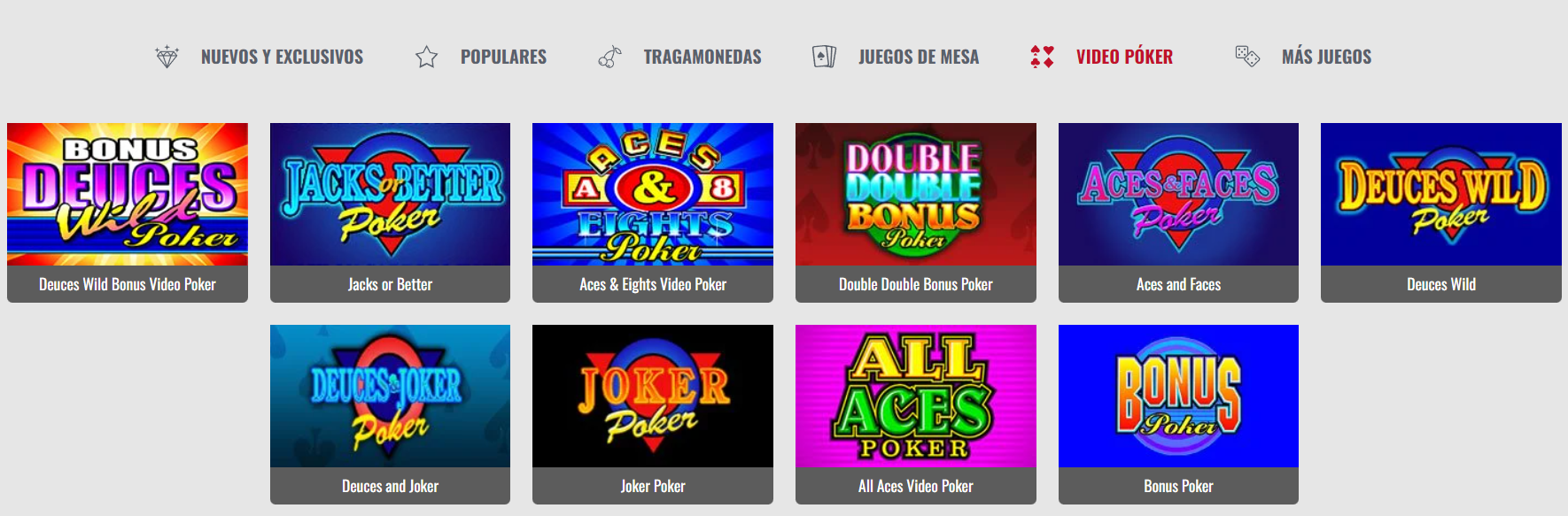 Vídeo póquer en Platinum Play