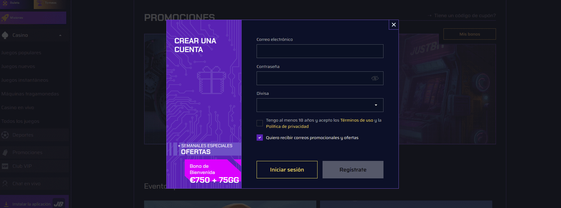 Registro de cuenta en Lucy's Casino