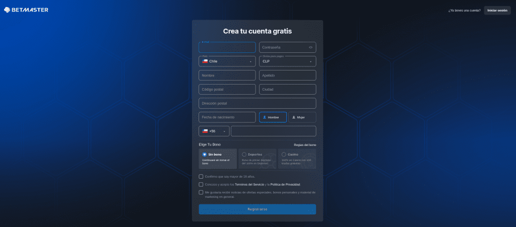 Betmaster registro