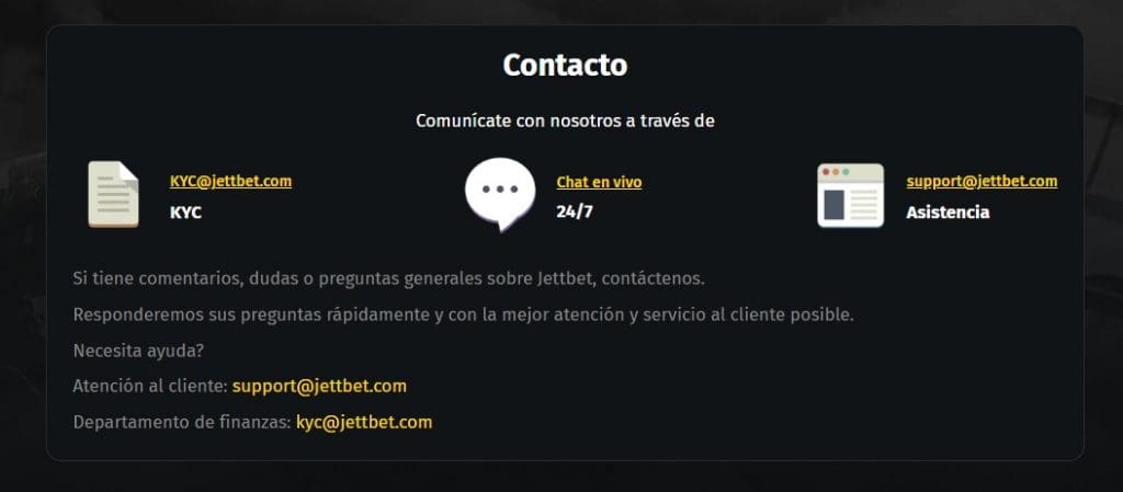 Atención al cliente en Jettbet