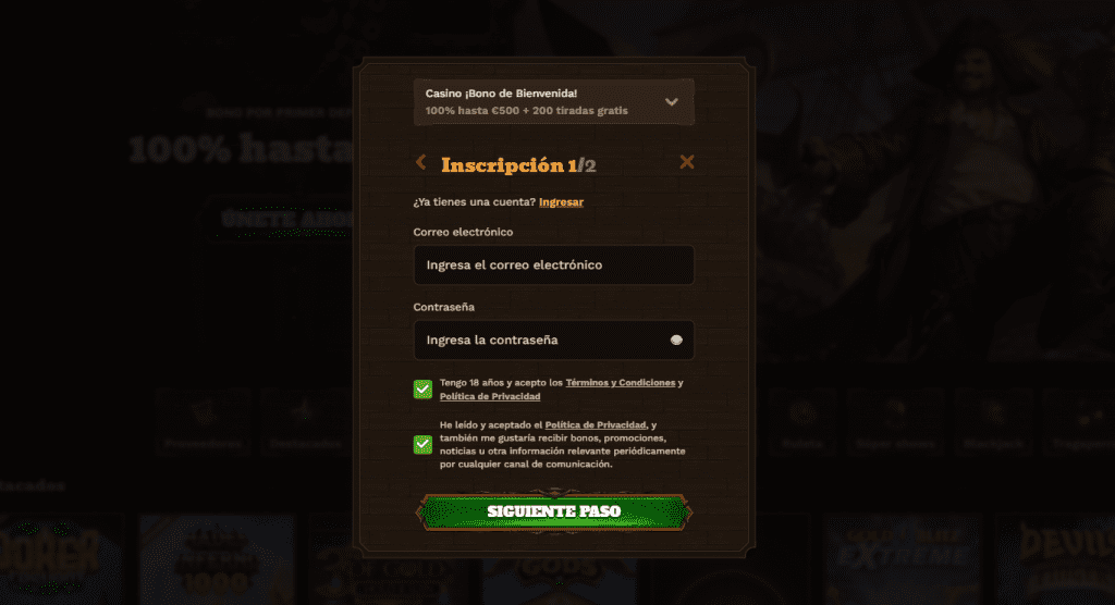 Proceso de registro en FatPirate