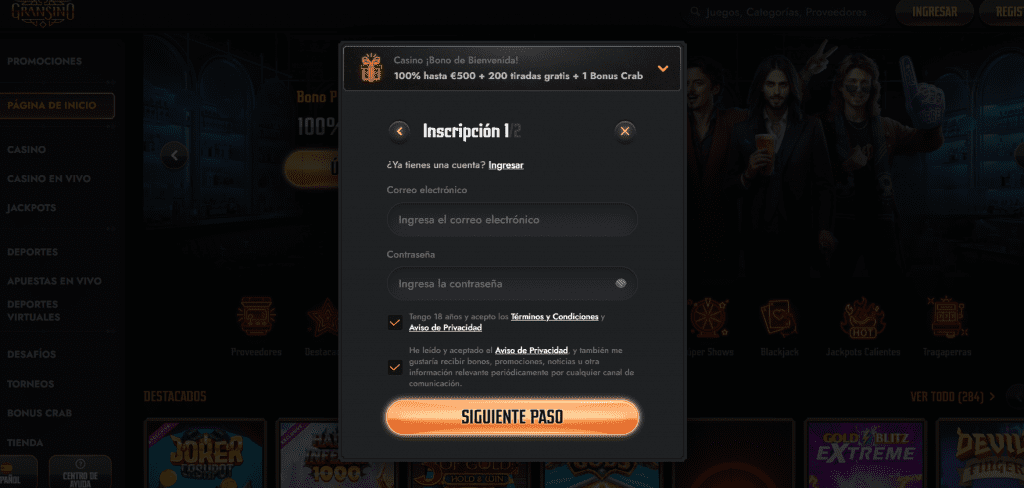 Registrarme en Gransino