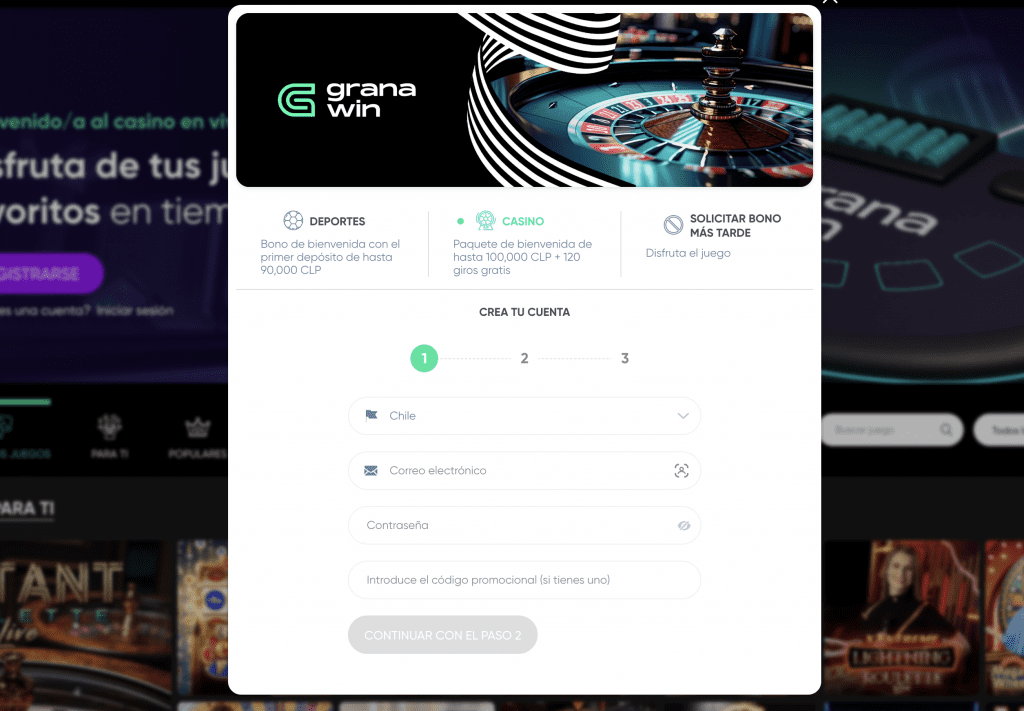 Proceso de registro en GRANAWIN