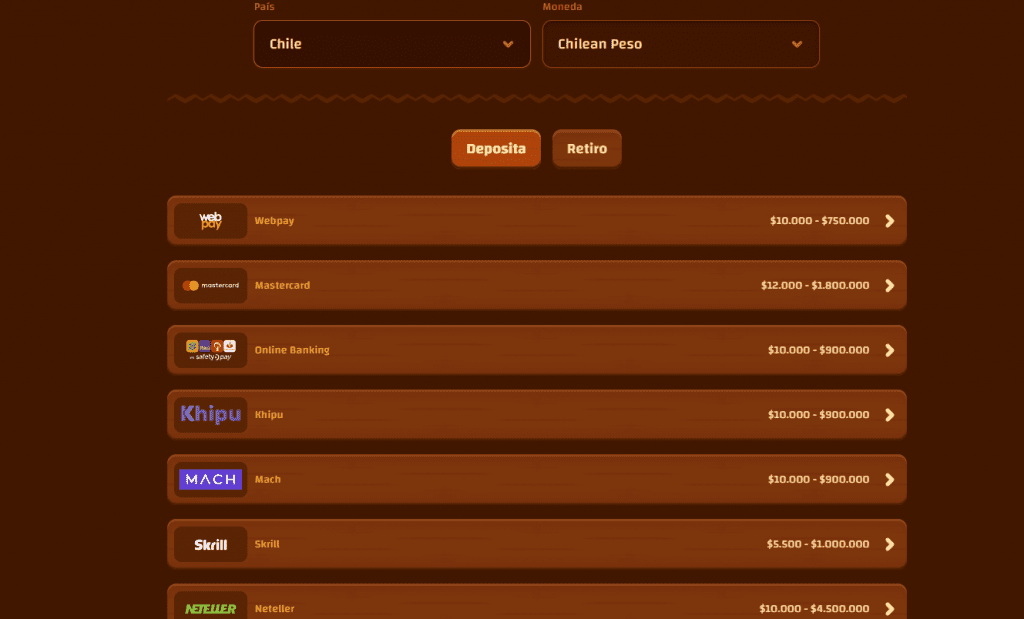 Métodos de pago de Tiki Casino